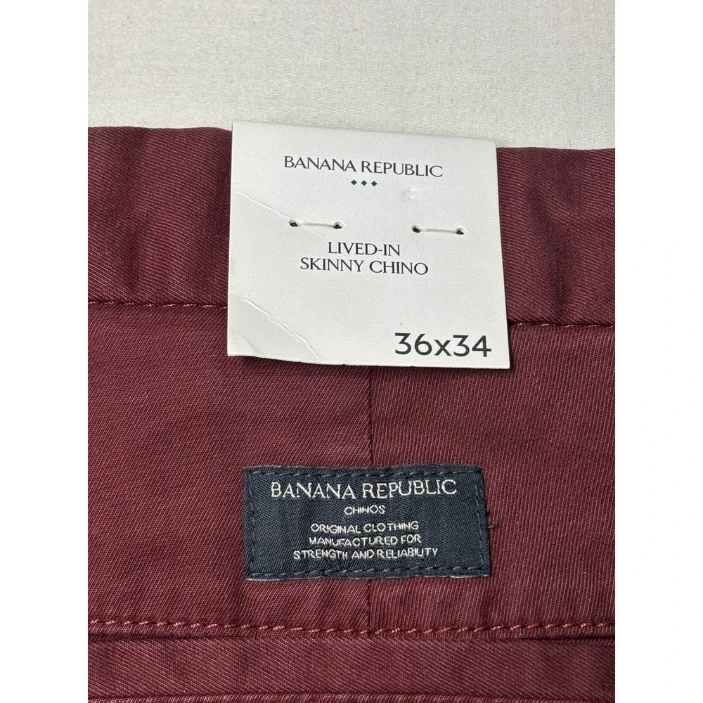 NWT Banana Republic Lived-In‎ Skinny Chino Pants Mens 36x32 Burgundy Maroon